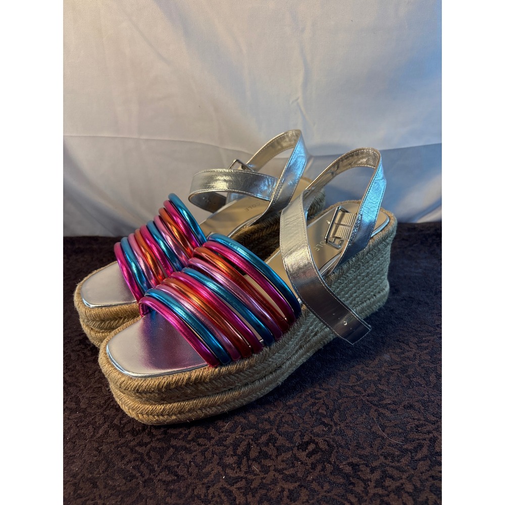 Kenneth Cole New York Metallic Multi-Color Espadrille Wedge Sandals Silver 8.5M